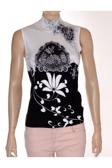 Svetr Imagini bílo černý se stojáčkem a bílo šedo černým vzorem vel XS/S vada