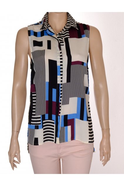 Halenka Topshop bílá modro černo fialové vzory vel S