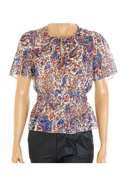 Halenka Primark bílá modro červené ornamenty v pase gumka vel S