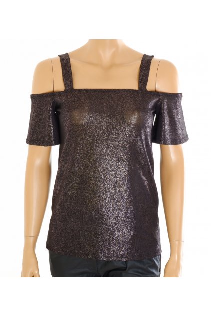 Halenka F&F černá s leskem  na ramínka s rukávkem vel S