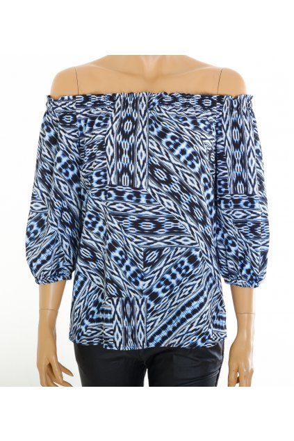 Halenka F&F bílo modro černý vzor výstřih a rukávky do gumky vel S