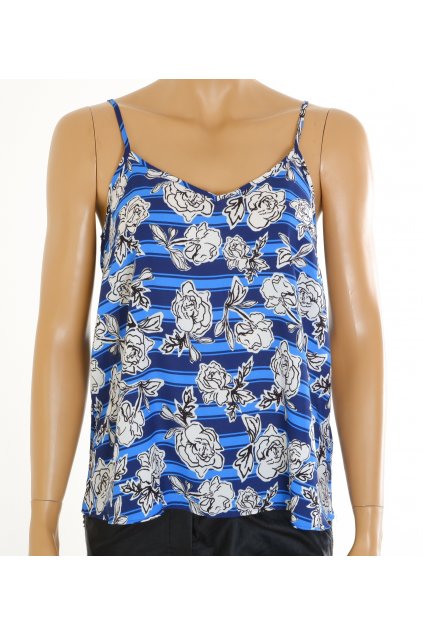 Halenka Atmosphere modrá s pruhy a bílými květy na ramínka vel S