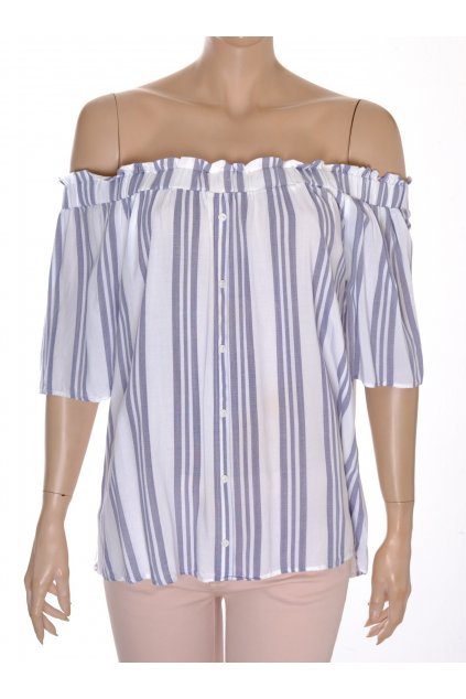 Halenka F&F bílá s šedými pruhy bez ramínek výstřih na gumku vel L/XL