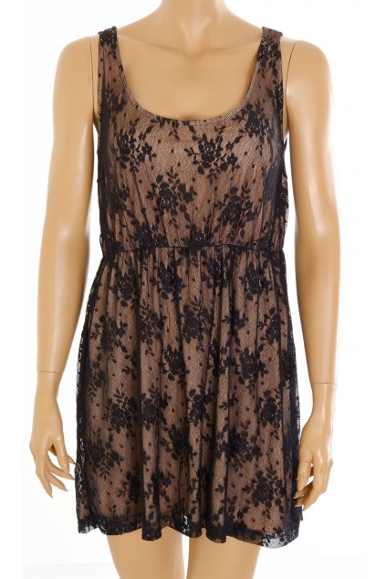 Šaty Pull&Bear hnědé s černou krajkou vel. L