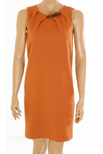 Šaty Orsay hnědé s ozdobným páskem u výstřihu vel. XS malá vada