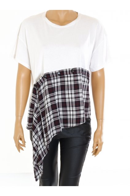 Tričko Zara bílo černé káro oversize vel. M