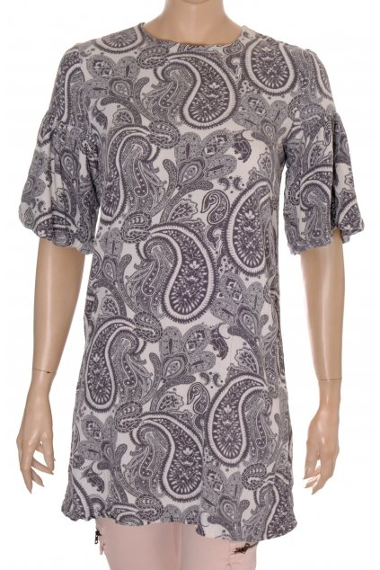 Šaty dlouhá halenka H&M šedé s šedými ornamenty volánkový rukáv vel XS-S