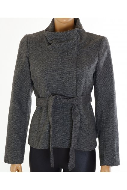 Kabát H&M šedá tmavá melanž krátký 40% vlna vel. 40 / M