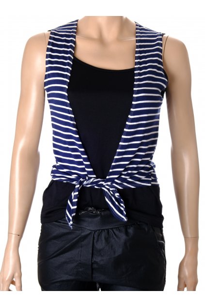 Tričko bolerko modré s bílým proužkem s vázačkou vel XS-S