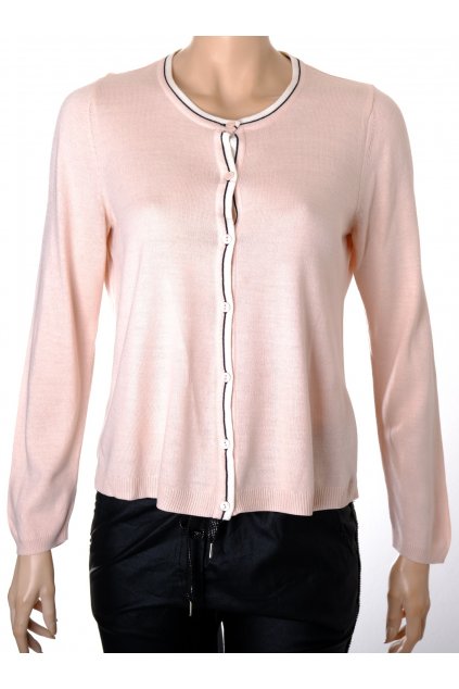 Svetr Marks&Spencer růžový propínací s bílo černým lemováním vel M