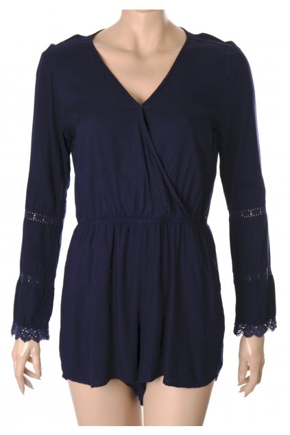 Šaty overal Ltb tmavomodrý rukávy zdobené krajkou vel S