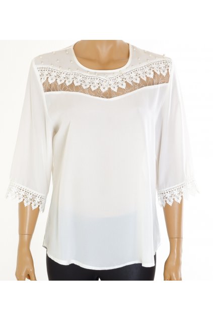 Halenka bílá s perličkami a krajkou vel. M