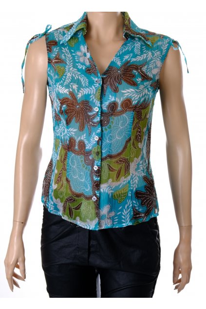 Halenka Vunic zeleno - modrá s černým a šedým kvítím propínací vel S