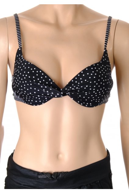 Plavky bikiny vrchní díl Only černé s bílým puntíkem a proužky slabé vycpávky s kosticemi vel 70 C