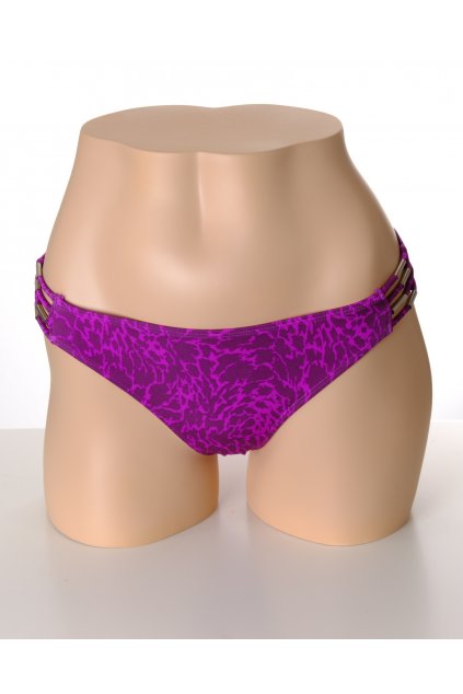 Plavky spodní díl fialové s tmavým zvířecím vzorem a stříbrnými tyčinkami vel M