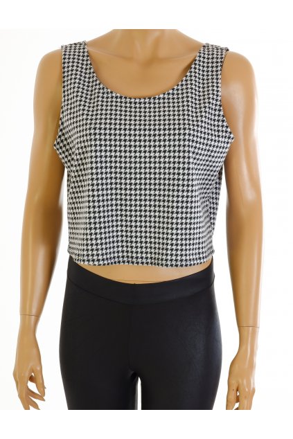Tričko černobílý kohoutí vzor crop top vel. L - XL