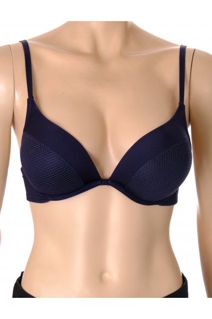 Podprsenka tmavomodrá s plastickým vzorkem push up s kosticemi vel 70 B