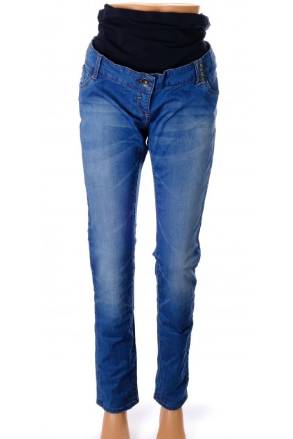 Kalhoty rifle C&A modré těhotenské s tmavomodrým úpletovým  pásem vel M