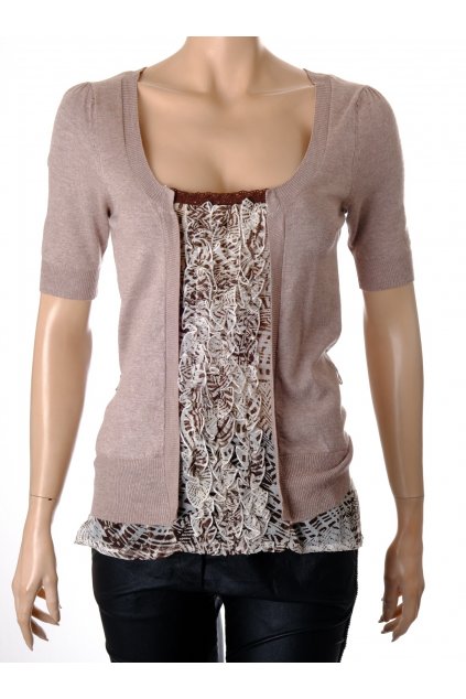 Svetr George béžový vpředu bílo hnědé fíží dole volánek vel S