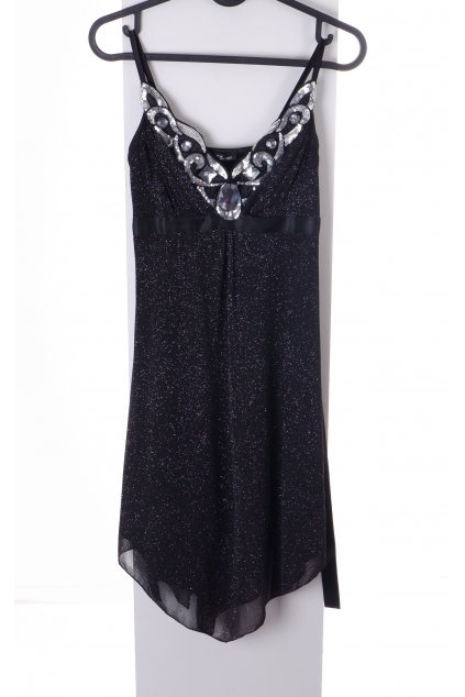 Šaty Jane Norman černé stříbrné třpytky výšivka z flitrů a kamínků na ramínka s podšívkou vel XS