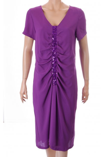 Šaty Gianna fialové vpředu řasené do pásku s flitry vel M/L