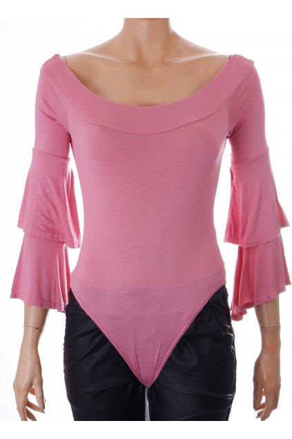 Tričko body Boohoo růžové lodičkový výstřih na rukávech volánky vel XS/S
