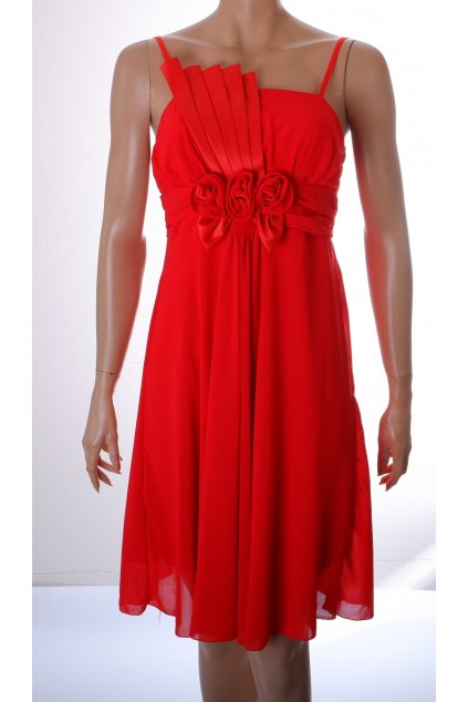 Šaty Made in Italy červené na ramínka zdobené saténem s květy a vázačkou vel S