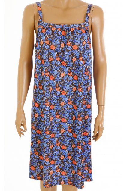 Šaty barevné s modrými a oranžovými květy vel. M - L