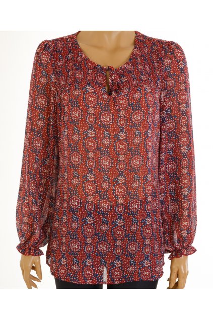 Halenka tunika Tchibo červená s modrobílým vzorkem vepředu žabičkování vel. S / 38
