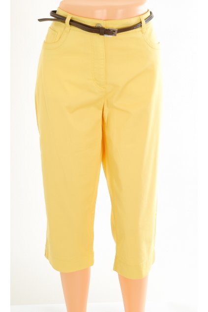 Tříčtvrteční kalhoty C&A žluté s hnědým opaskem vel. 46 / L