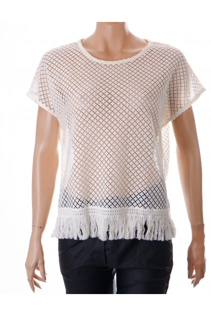 Tričko úpletové Esmara bílé krajkový vzor dole se střapci vel M/L