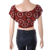 Tričko crop top Miss Selfridge hnědá s černo bílými ornamenty s volánkem vel S