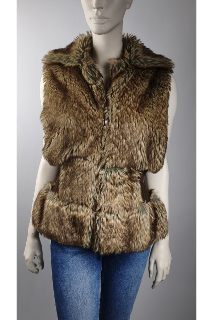 Kožušinová vesta O&S v hnedej farbe, veľkosť XL