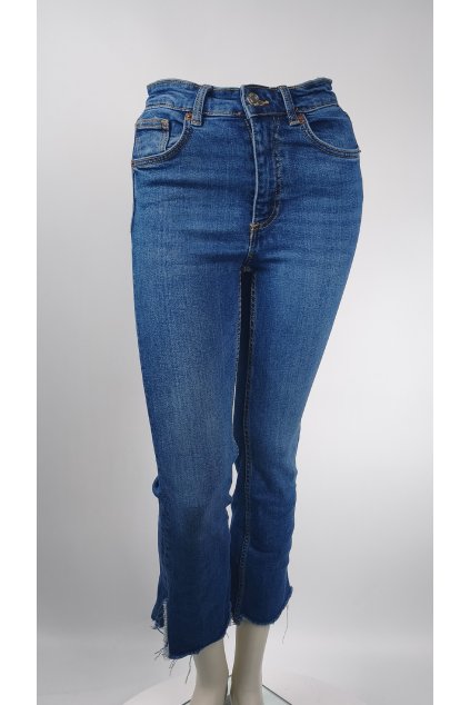 Modré džínsy Zara s rozstrapkanými lemami, veľkosť 34