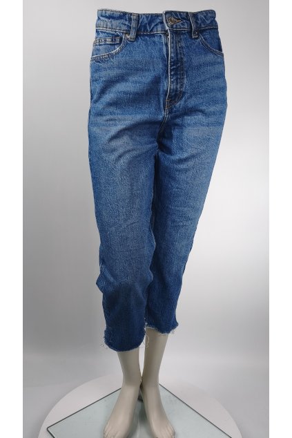 Modré dámske džínsy ZARA s ošúchaným vzhľadom, veľkosť 34
