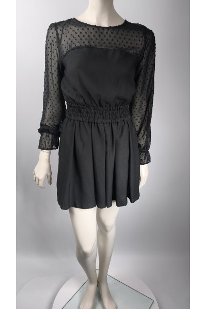 Čierny overal ZARA s priehľadnými bodkovanými rukávmi