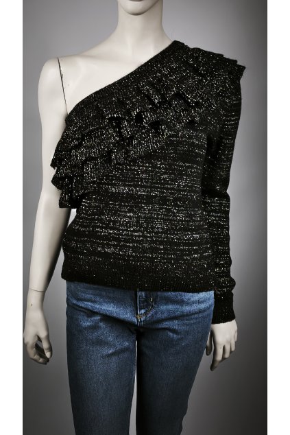 Čierna blúzka GUESS s jedným rukávom a volánmi