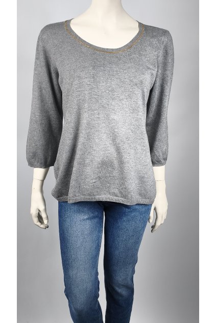 Sivý svetrový top s jemným zlatým lemovaním od JOYFUL, veľkosť XL