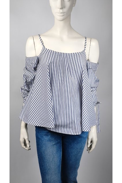 Modrá pruhovaná blúzka AMISU s odhalenými ramenami