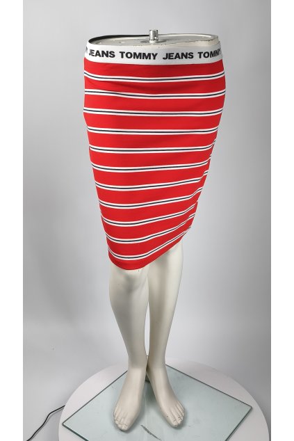 Červená pruhovaná sukňa TOMMY JEANS s elastickým pásom