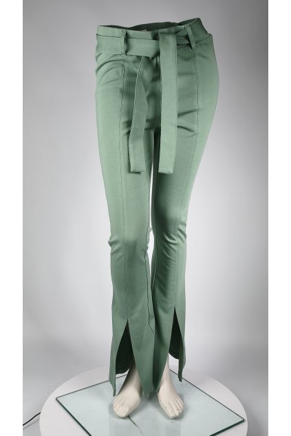 Zelené nohavice s pásikom a rozparkami