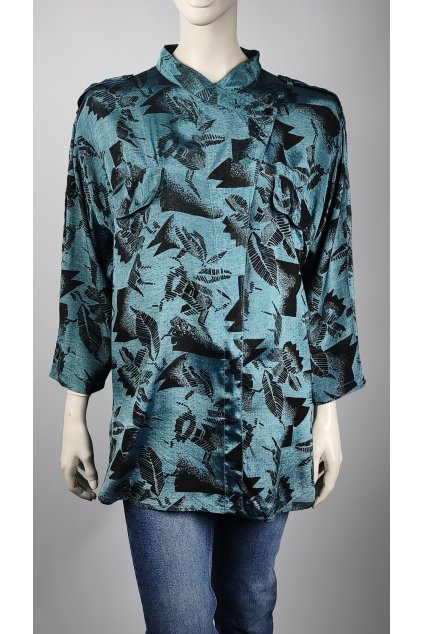 Tyrkysová dámska blúzka s čiernym vzorom