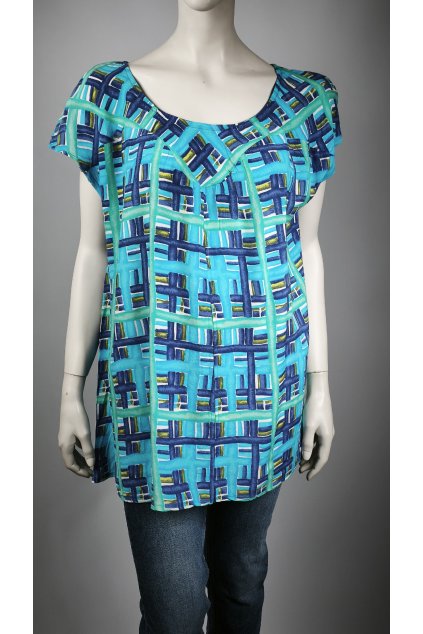 Dámska blúzka s geometrickým vzorom v modrej farbe