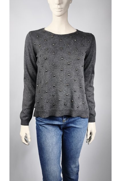Sivý sveter PAPAYA s perličkami