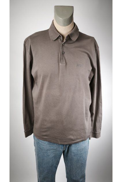 Hnedé pánske tričko HUGO BOSS s dlhým rukávom