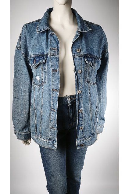 Oversized džínsová bunda BERSHKA modrá