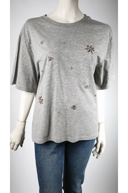 Sivé dámske tričko H&M s aplikáciami