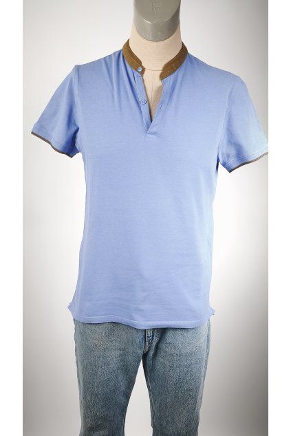 Modré tričko s hnedým golierom od MASSIMO DUTTI