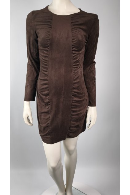 Hnedé minišaty Zara Basic s dlhým rukávom spredu