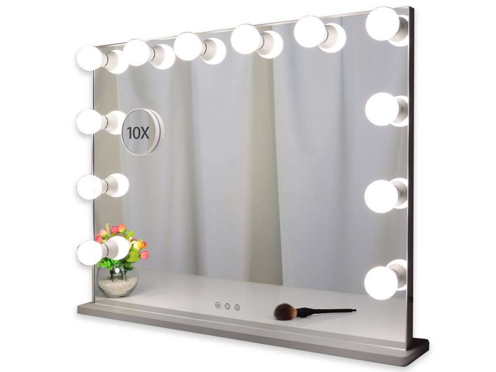 Hollywoodské make-up zrcadlo s osvětlením MMIRO bez rámu 72 x 56 cm | stříbrná